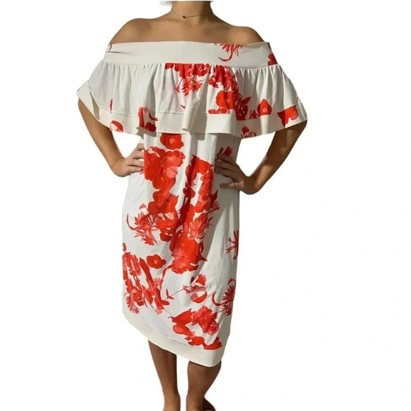 Chiara Boni La Petite Robe Womens White Red Floral Printed Mini Dress - Picture 1 of 10